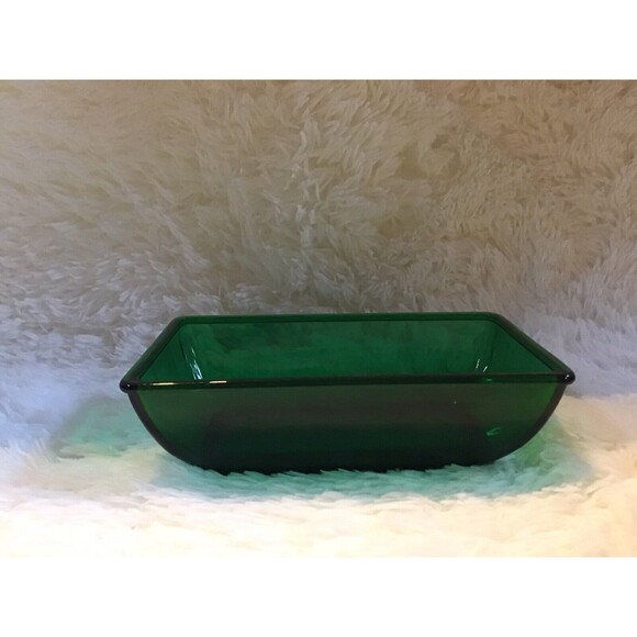 Napco Green Glass Rectangle Bowl Dish Vintage Cleveland Ohio USA - Picture 3 of 9